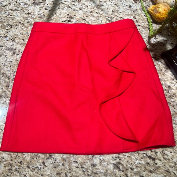 J. CREW Poppy Red RUFFLE MINI SKIRT IN DOUBLE-SERGE WOOL A-Line 4 - Picture 3 of 9